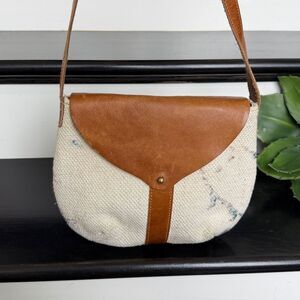 Le Papillon wool leather crossbody shoulder bag, artisan boho purse, cream brown